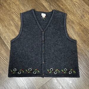 ALPS Gray Grey Wool Embroidered Floral Vest Metal Buttons XL